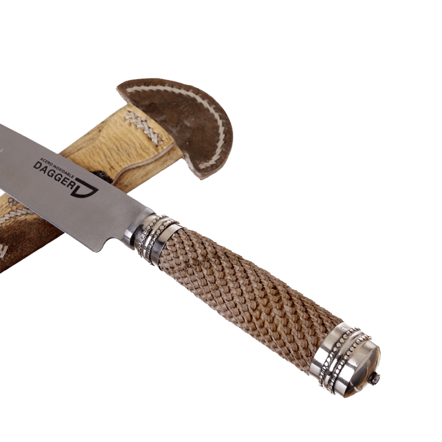 Argentine Gaucho Zigzag Knitted Leather And German Silver Steak Knife For Barbecue