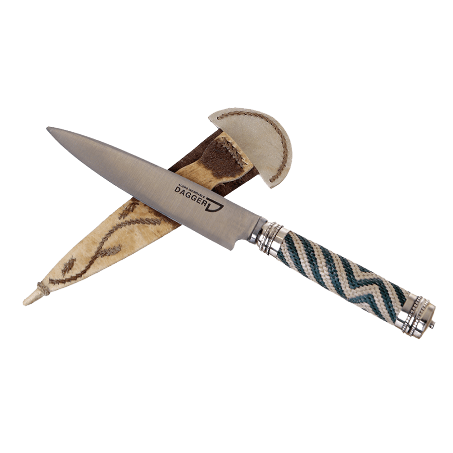 Argentine Gaucho Zigzag Knitted Leather And German Silver Steak Knife For Barbecue