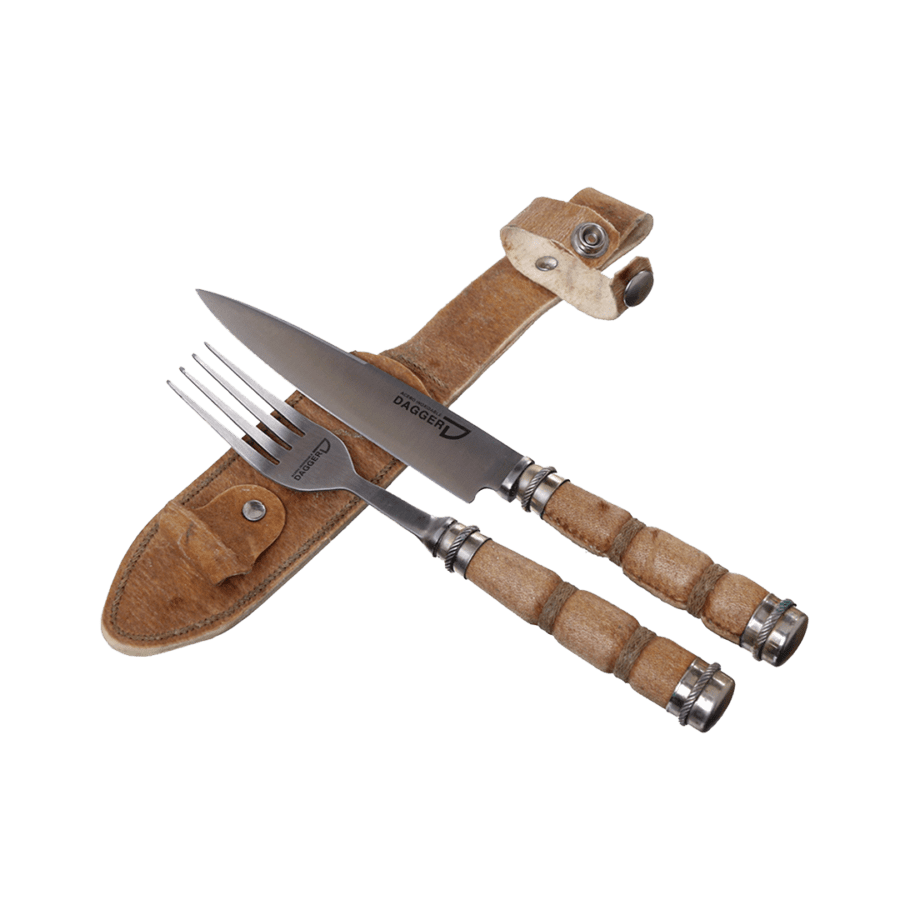 Gaucho Knife And Fork Steak Set 5.51" With Worned Leather, Tiento Ferrule And Nickel Silver Handles