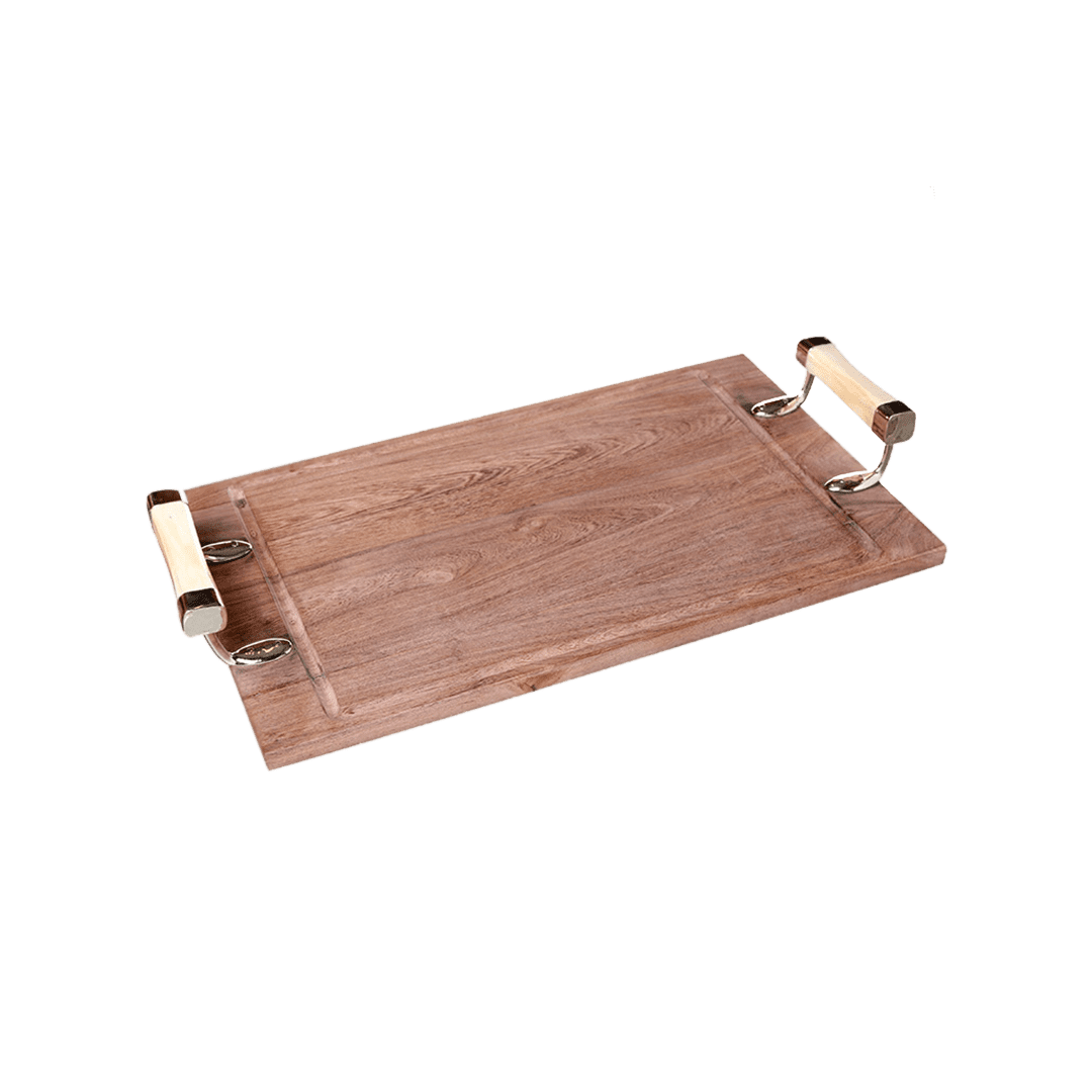 Carob Wood Cutting Board For Barbecue, Chopping And Kitchen With Cow Horn Handles
