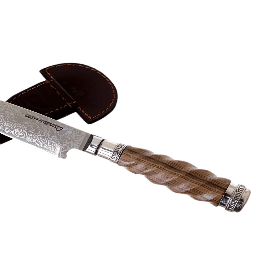 Argentine Gaucho Ridged Wood And German Silver Knife For Barbecue. 5.51" Damascus Steel +Vg10 Knife Blade