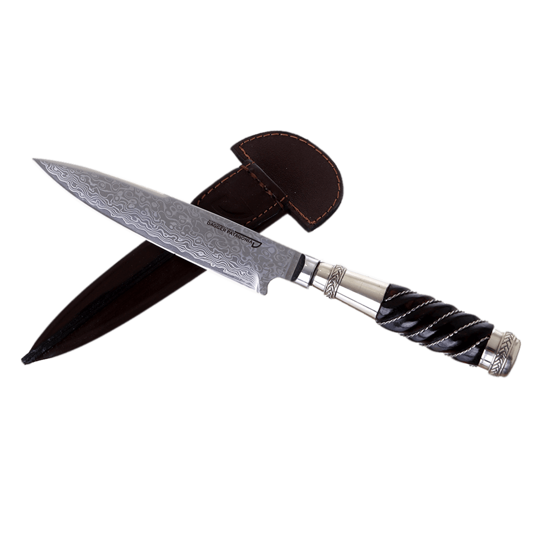 Argentine Gaucho Ridged Wood And Wire Knife For Barbecue. 5.51" Damascus Steel +Vg10 Knife Blade