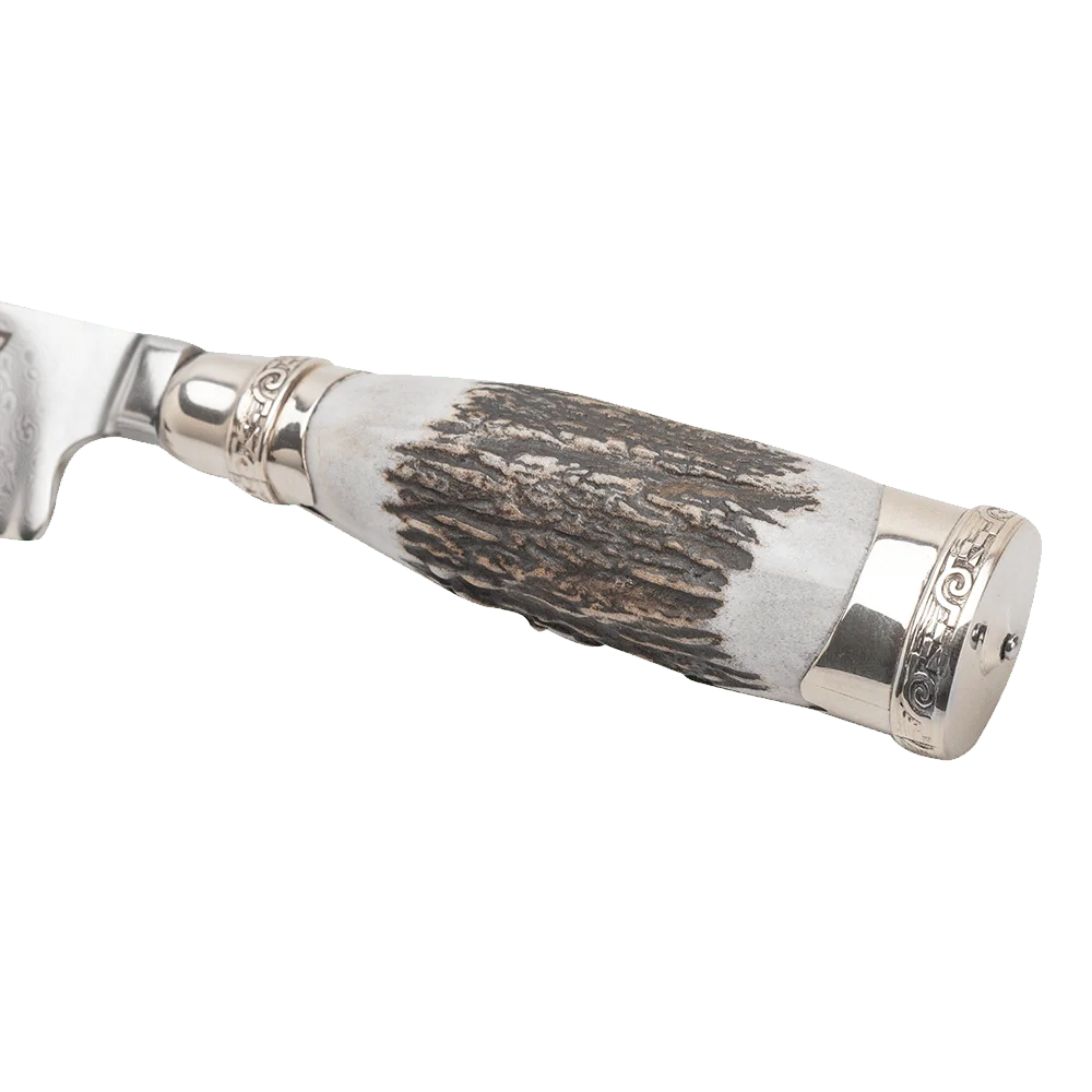 Argentine Gaucho Deer Horn And German Silver Knife For Barbecue. 7.87" Damascus Steel +Vg10 Knife Blade