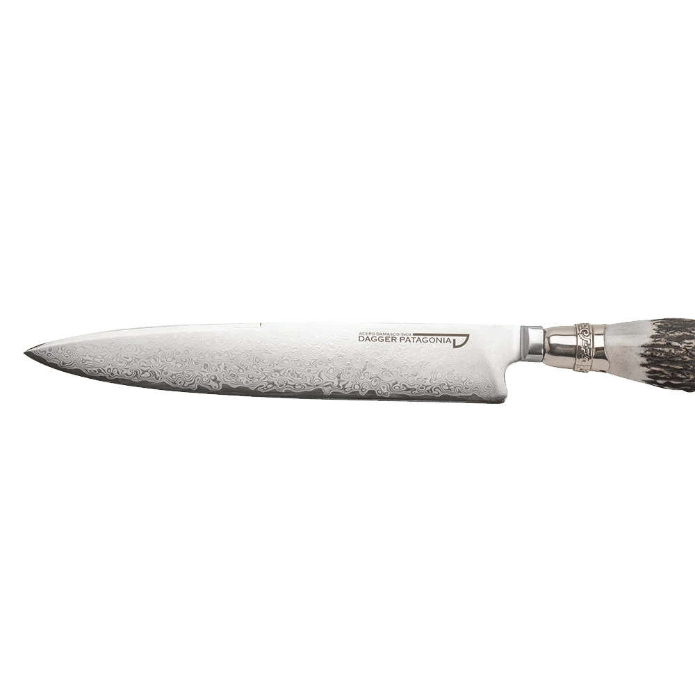 Argentine Gaucho Deer Horn And German Silver Knife For Barbecue. 7.87" Damascus Steel +Vg10 Knife Blade