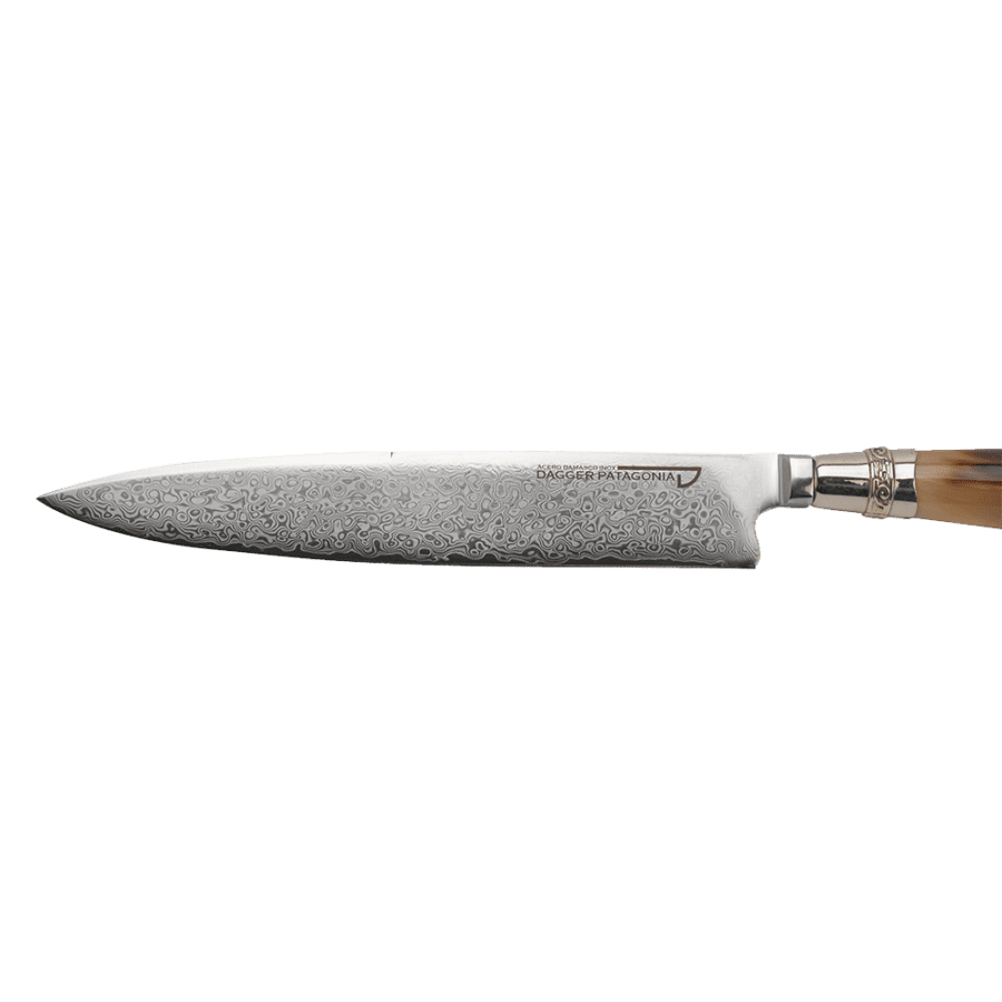 Argentine Gaucho Cow Horn And German Silver Knife For Barbecue. 7.87" Damascus Steel +Vg10 Knife Blade
