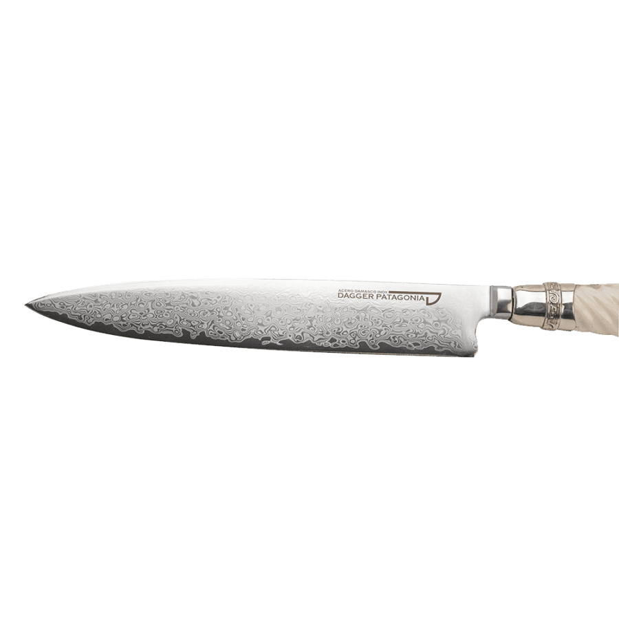 Argentine Gaucho Cow Bone And German Silver Knife For Barbecue. 7.87" Damascus Steel +Vg10 Knife Blade