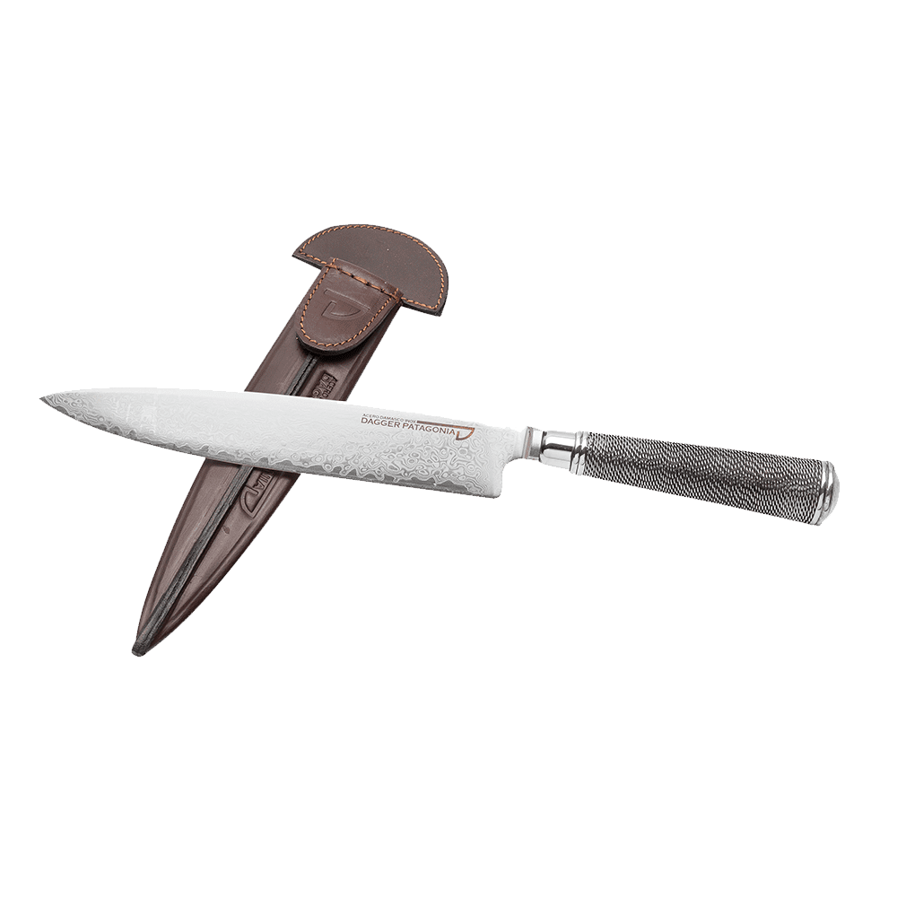 Argentine Gaucho German Silver Alpaca Knife For Barbecue. 7.87" Damascus Steel +Vg10 Knife Blade