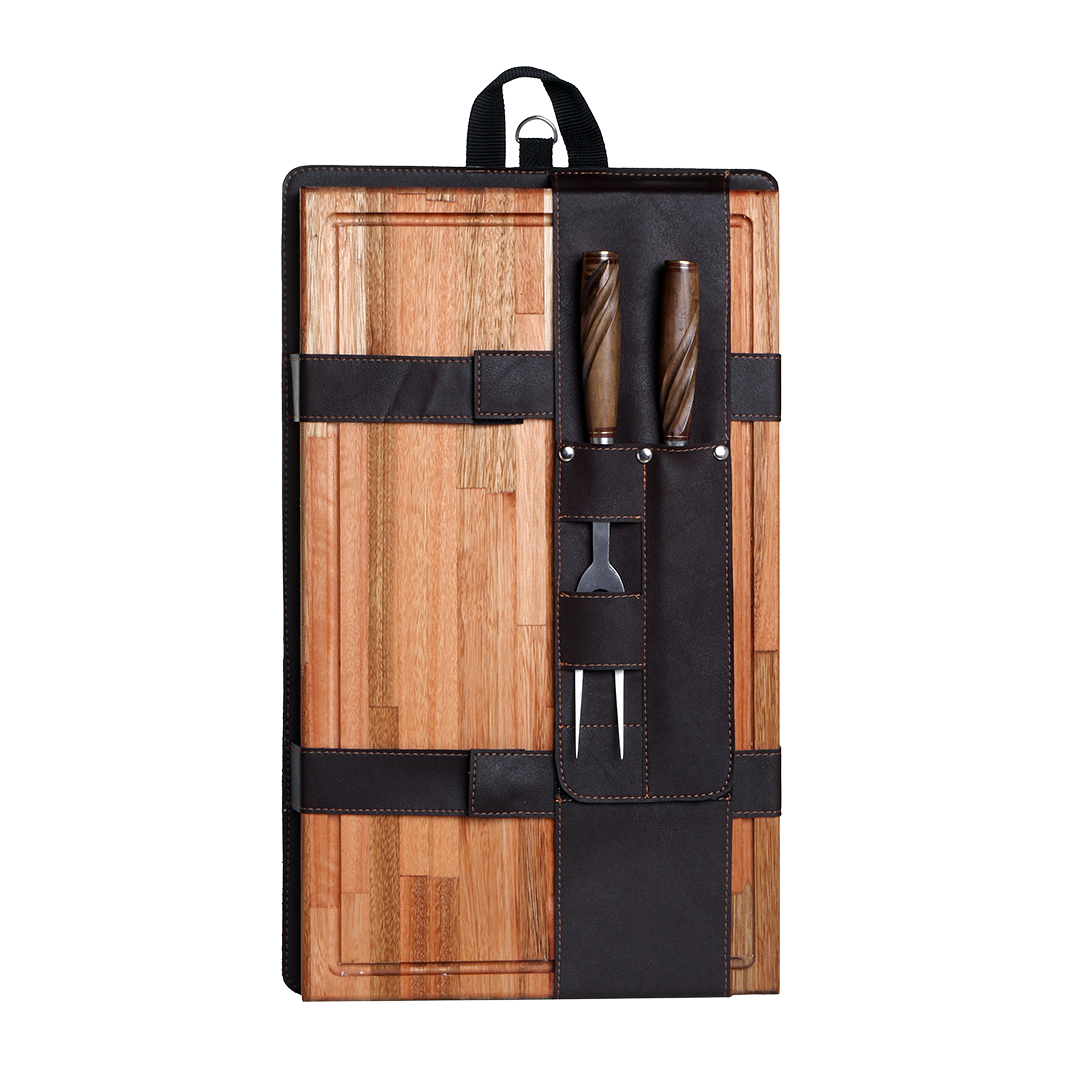 Barbecue Kit Spiraled Wood Carving Set with Eucalyptus Cutting Board