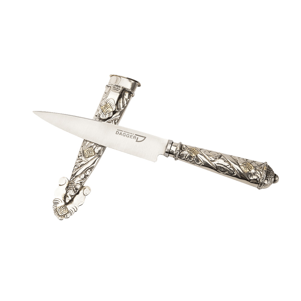 Argentine Gaucho German Silver Chiseled Steak Knife For Barbecue Flowers Design