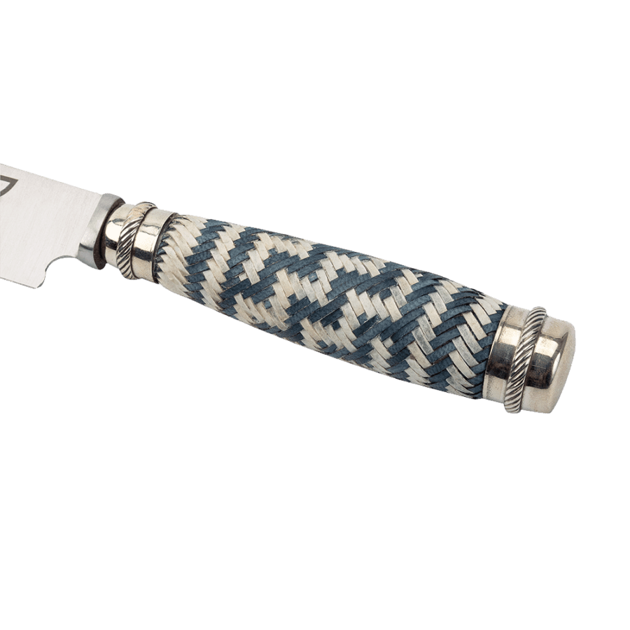 Argentine Gaucho Leather And German Silver Chiseled Steak Knife With Double Ferrule For Barbecue