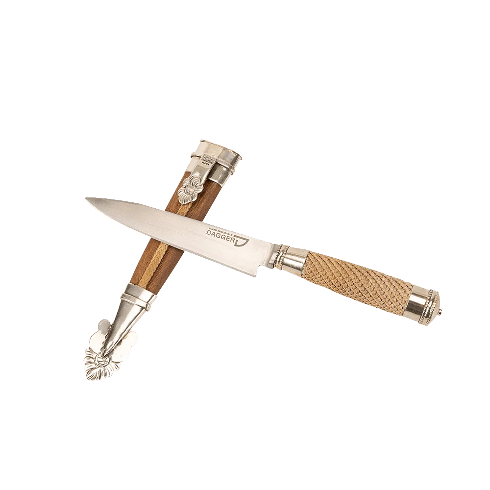 Argentine Gaucho Leather Knots And German Silver Chiseled Steak Knife For Barbecue