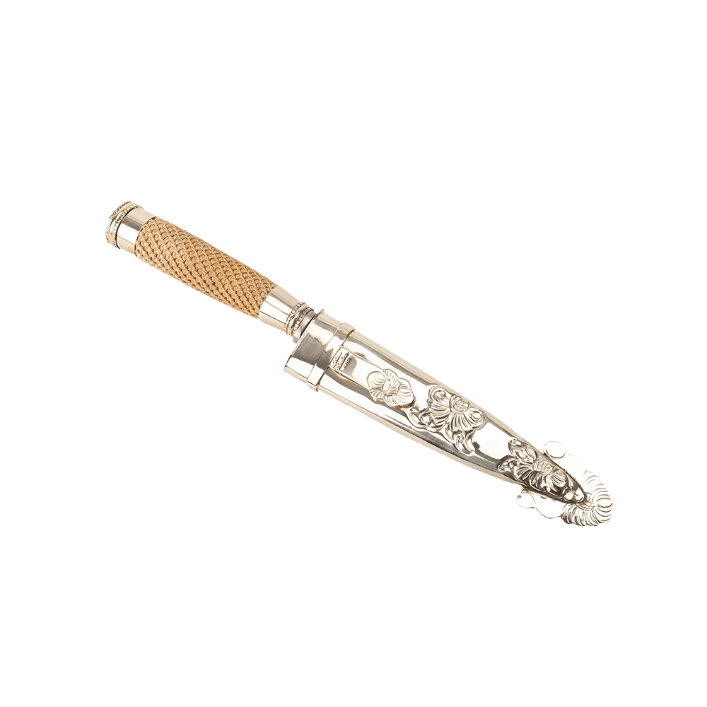 Argentine Gaucho Leather Knots And German Silver Chiseled Steak Knife For Barbecue
