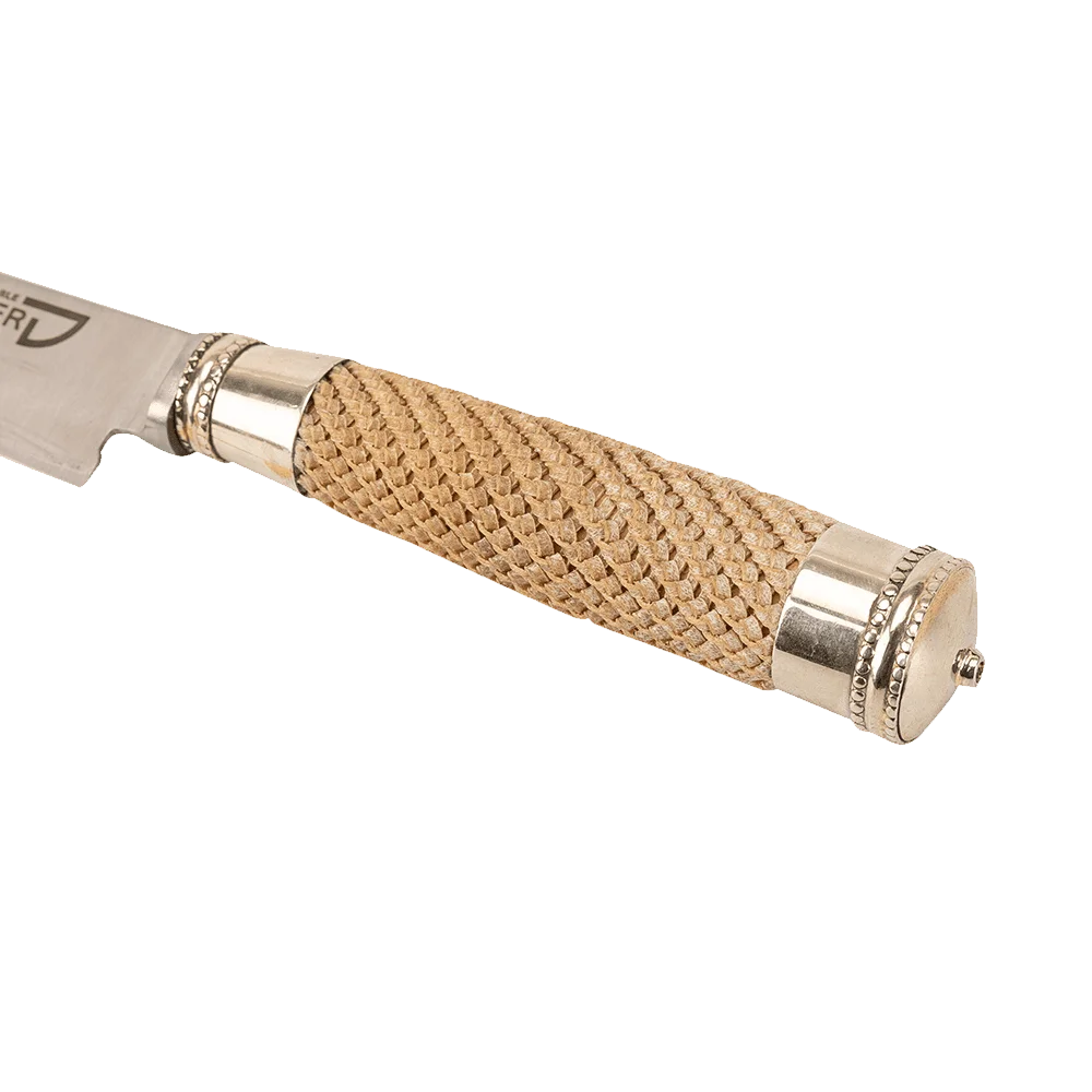 Argentine Gaucho Leather Knots And German Silver Chiseled Steak Knife For Barbecue