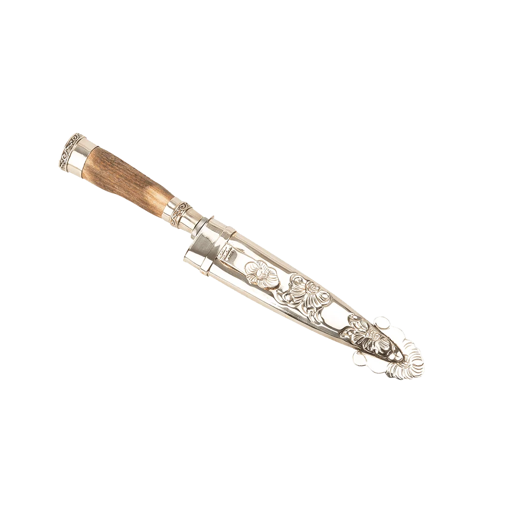 Argentine Gaucho Deer Horn And German Silver Chiseled Steak Knife For Barbecue
