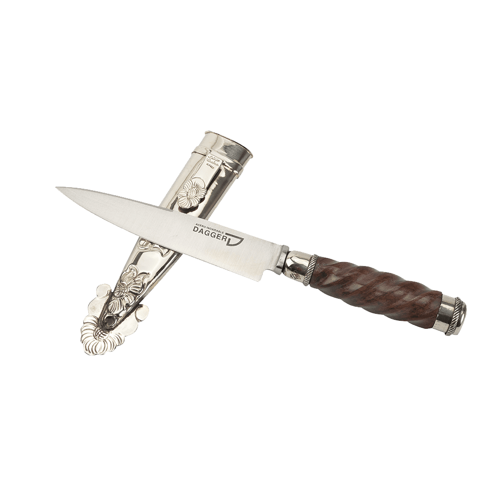 Argentine Gaucho Galloned Wood And German Silver Chiseled Steak Knife For Barbecue