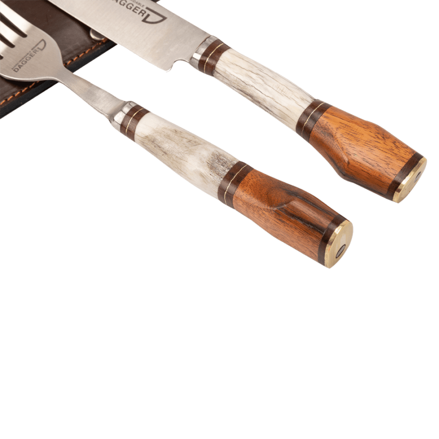 Gaucho Knife And Fork Steak Set 5.51" With Deer Antler And Wood Handles