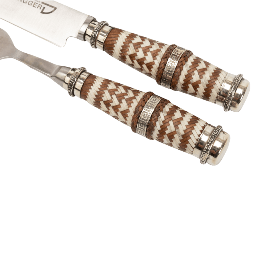Gaucho Knife And Fork Steak Set 5.51" With Fine Braided Leather Handles