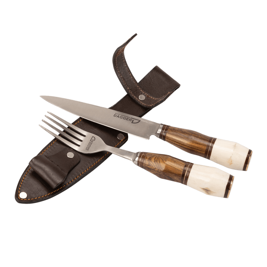 Gaucho Knife And Fork Steak Set 5.51" With Cow Bone And Wood Handles