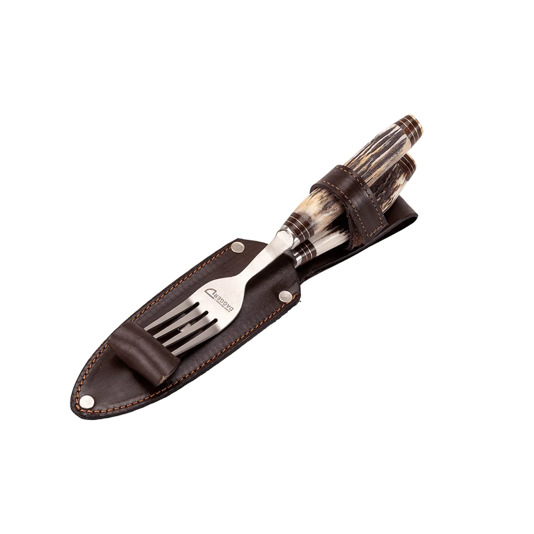 Picnic Knife And Fork Set 5.51" With Deer Antler Handles