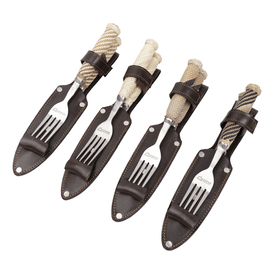 Gaucho Knife And Fork Steak Set 5.51" With Thick Braided Leather Handles