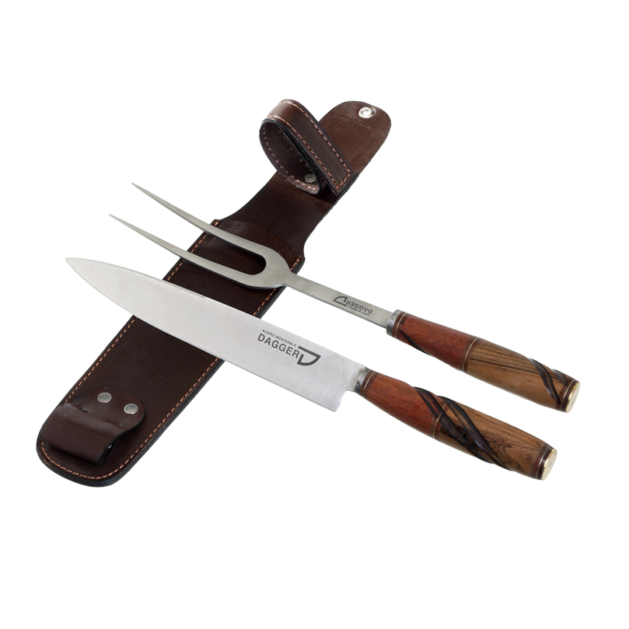 Carving Knife And Fork Set 7.8" With Wood Handles