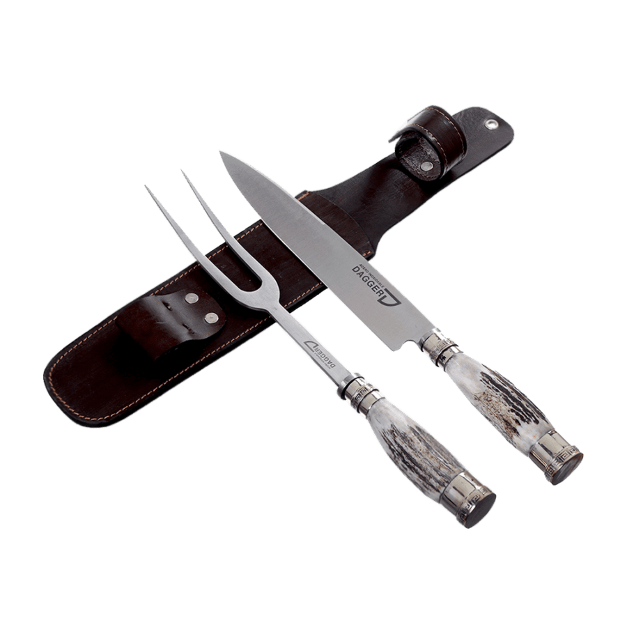 Carving Knife And Fork Set 7.8″ With Deer Antler Handles And Nickel Silver