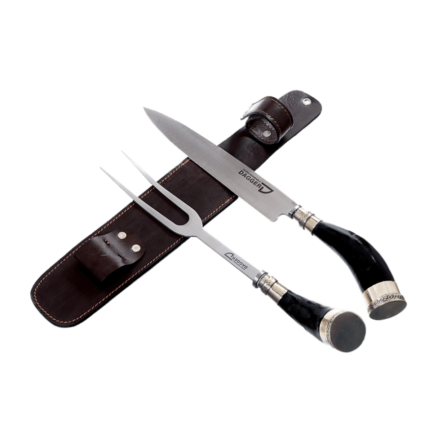 Carving Knife And Fork Set 7.8″ With Cow Horn Handles