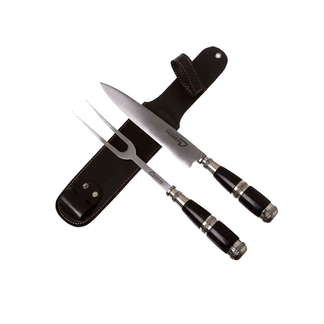 Carving Knife And Fork Set 7.8″ With Black Wood And Nickel Silver Handle