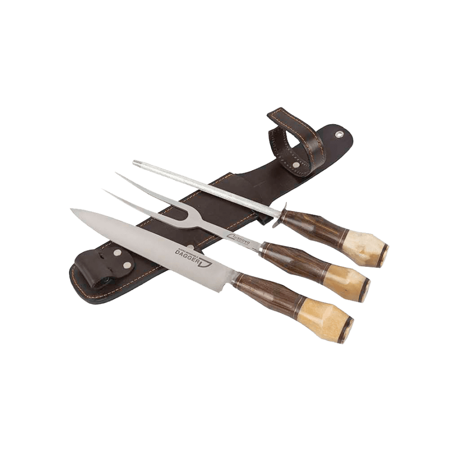 Carving Knife, Fork And Sharpener Set 7.8″ With Cow Bone And Wood Handles
