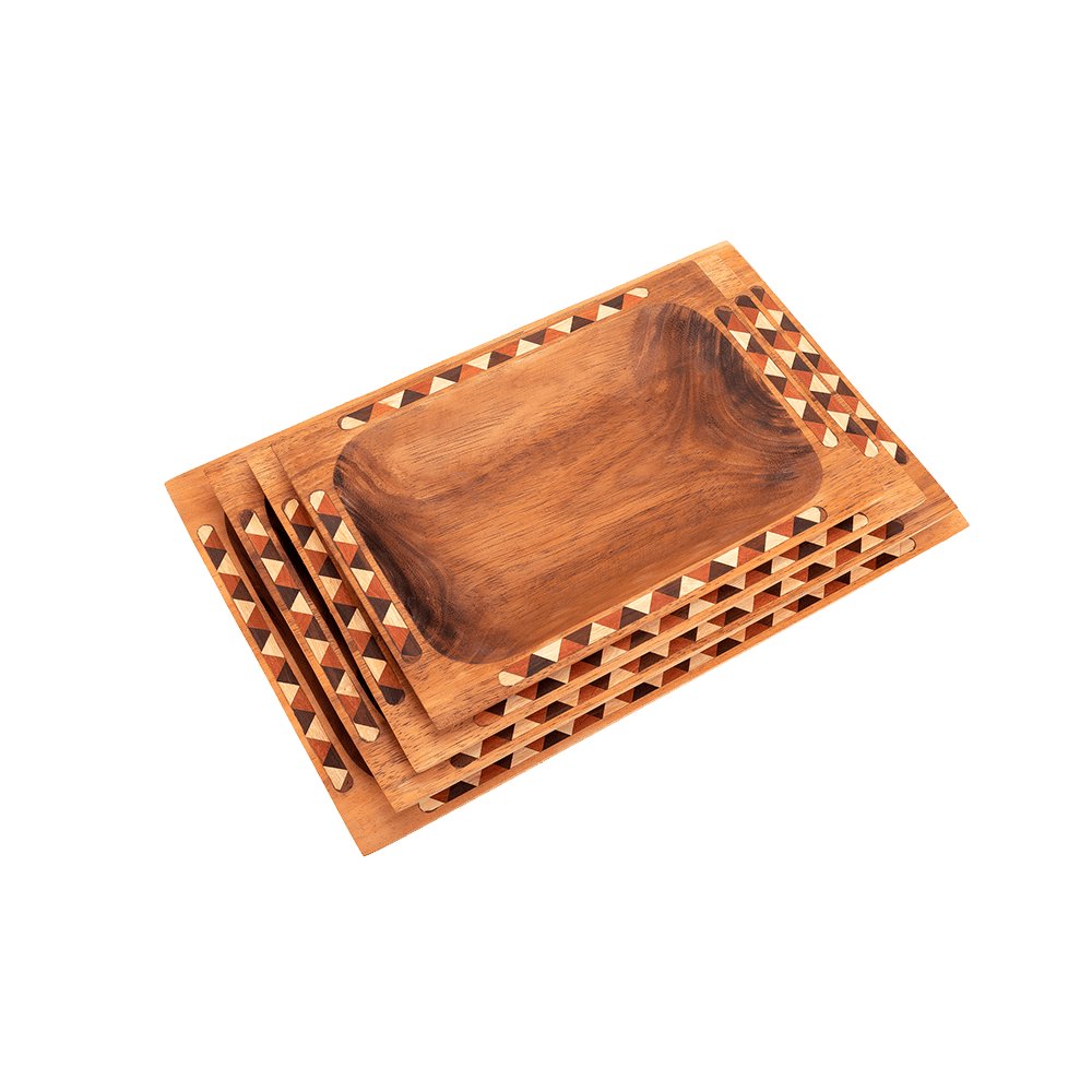 Pacara Wood Rectangular Snack Appetizer Tray With Divisions