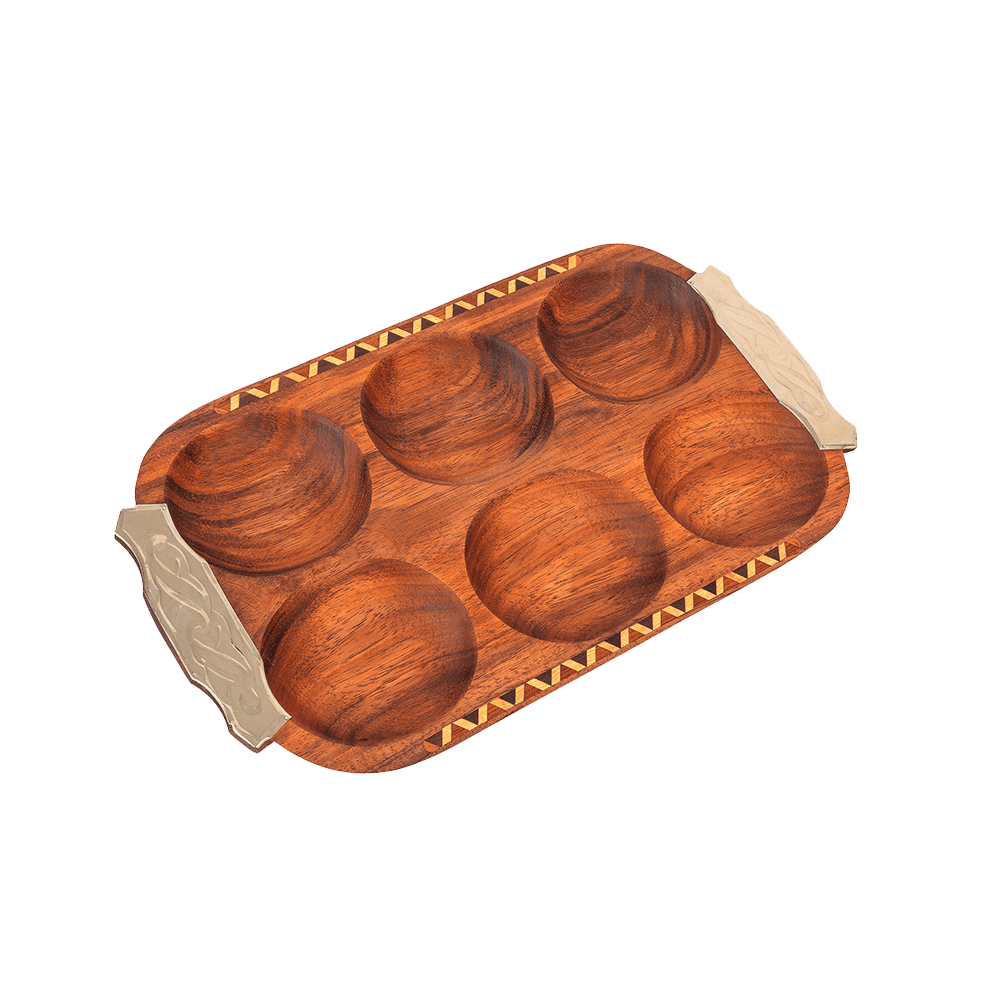 Pacara Wood Oval Snack Appetizer Tray With Divisions With Nickel Silver Handles