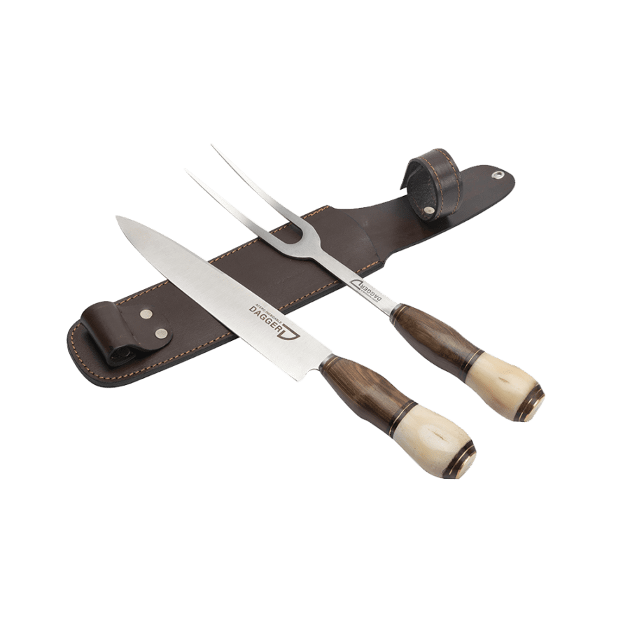 Carving Knife And Fork Set 7.8″ With Cow Bone And Wood Handles