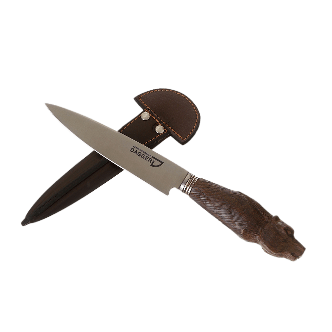 Cuchillo de carne con mango de madera tallada de oso