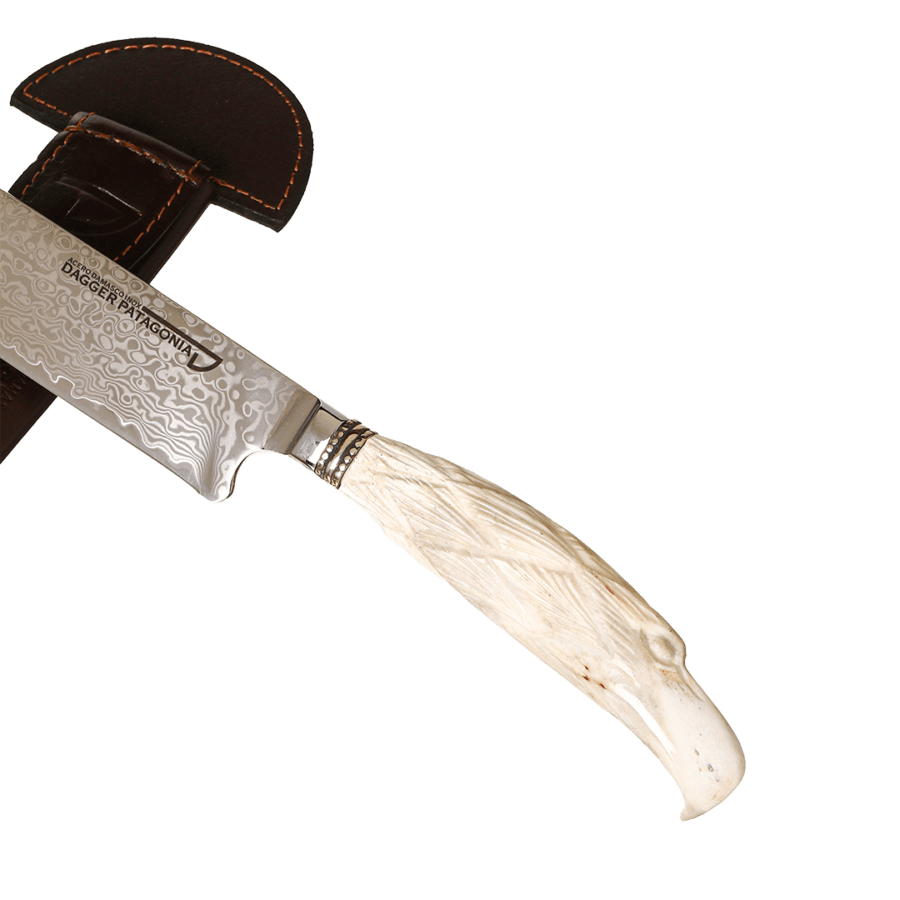Damascus Steel Knife Eagle Carved Deer Antler And Nickel Silver For Barbecue 7.87" +Vg10 Knife