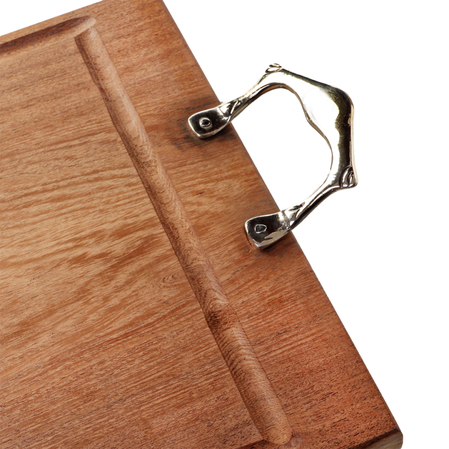 Carob Wood Cutting Board For Barbecue, Chopping And Kitchen With Alpaca Handles