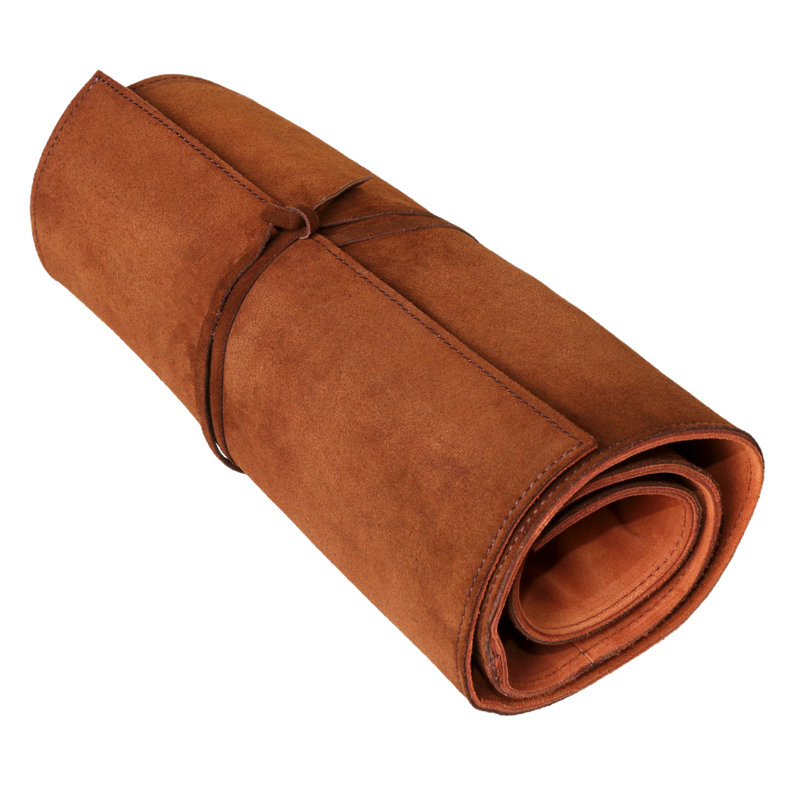 Brown Suede Leather Sheath for 6 Knives and Forks + Carving Set