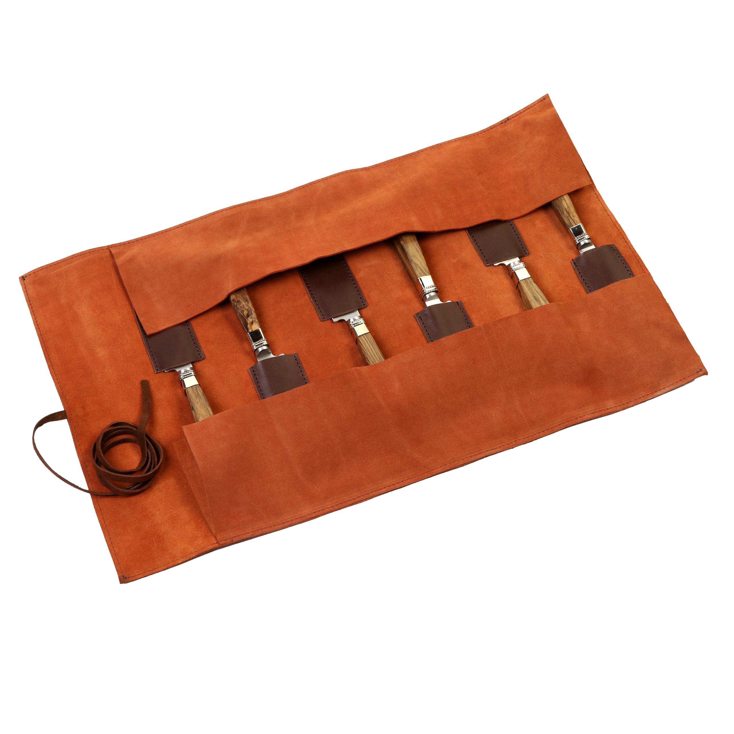 6 Knife Cutlery Set with Squared Wood and Nickel Silver Handles