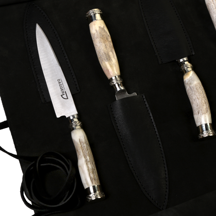 12 Knife Cutlery Set with Deer Antler and Nickel Silver Handles