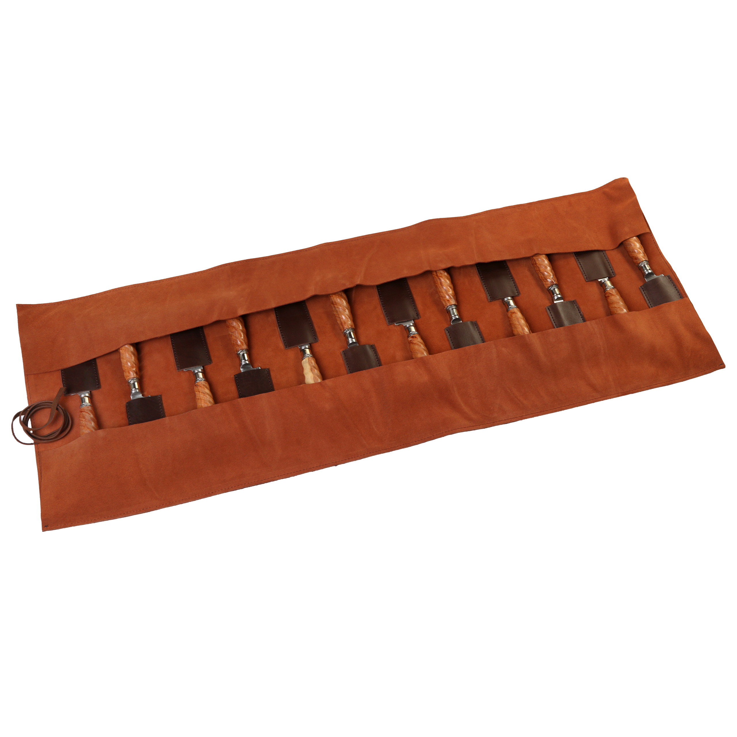12 Knife Cutlery Set with Spiraled Wood and Nickel Silver Handles