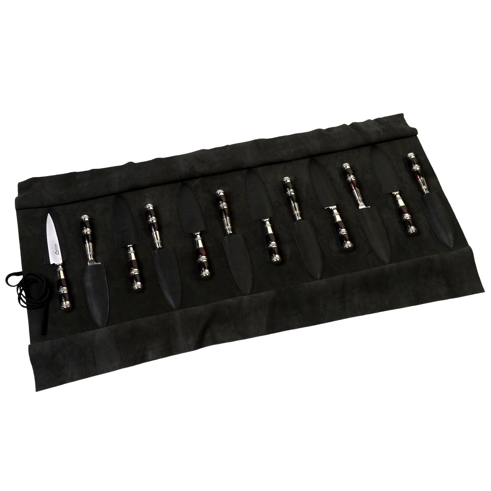 12 Knife Cutlery Set with Black Wood and Nickel Silver Handles