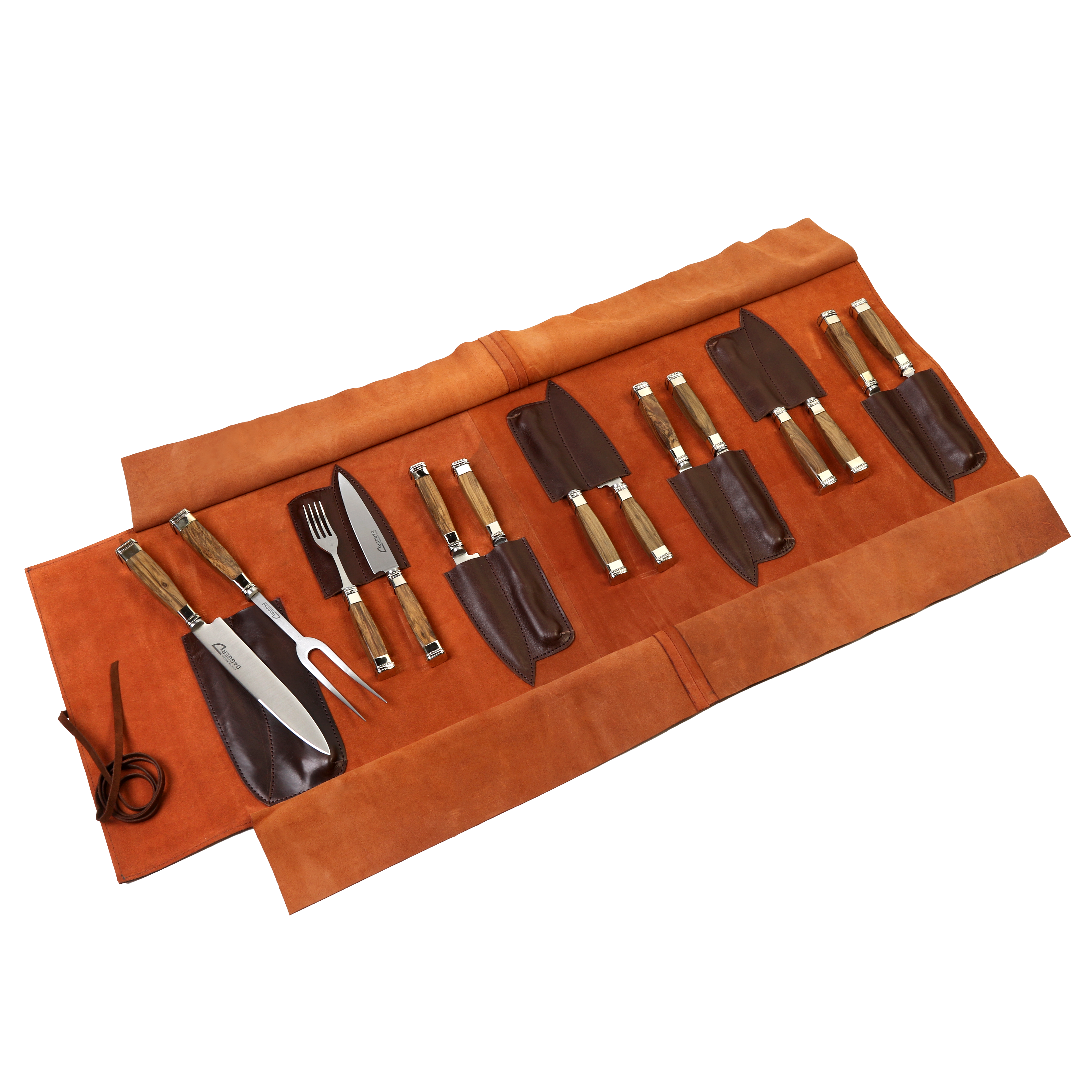 Cutlery Set Knife and Fork + Carving Set with Squared Wood and Nickel Silver Handles