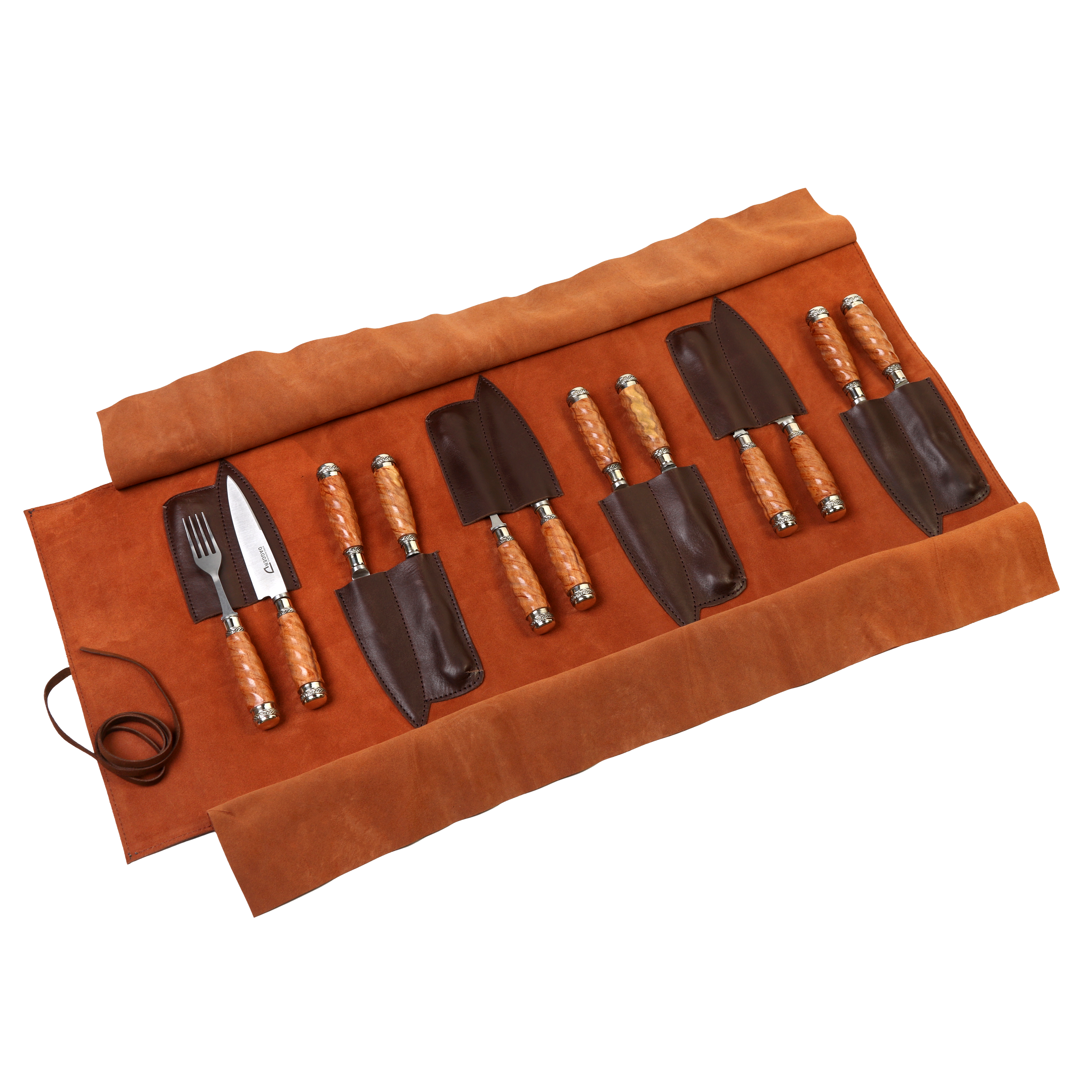 Knife and Fork Set with Spiraled Wood and Nickel Silver Handles