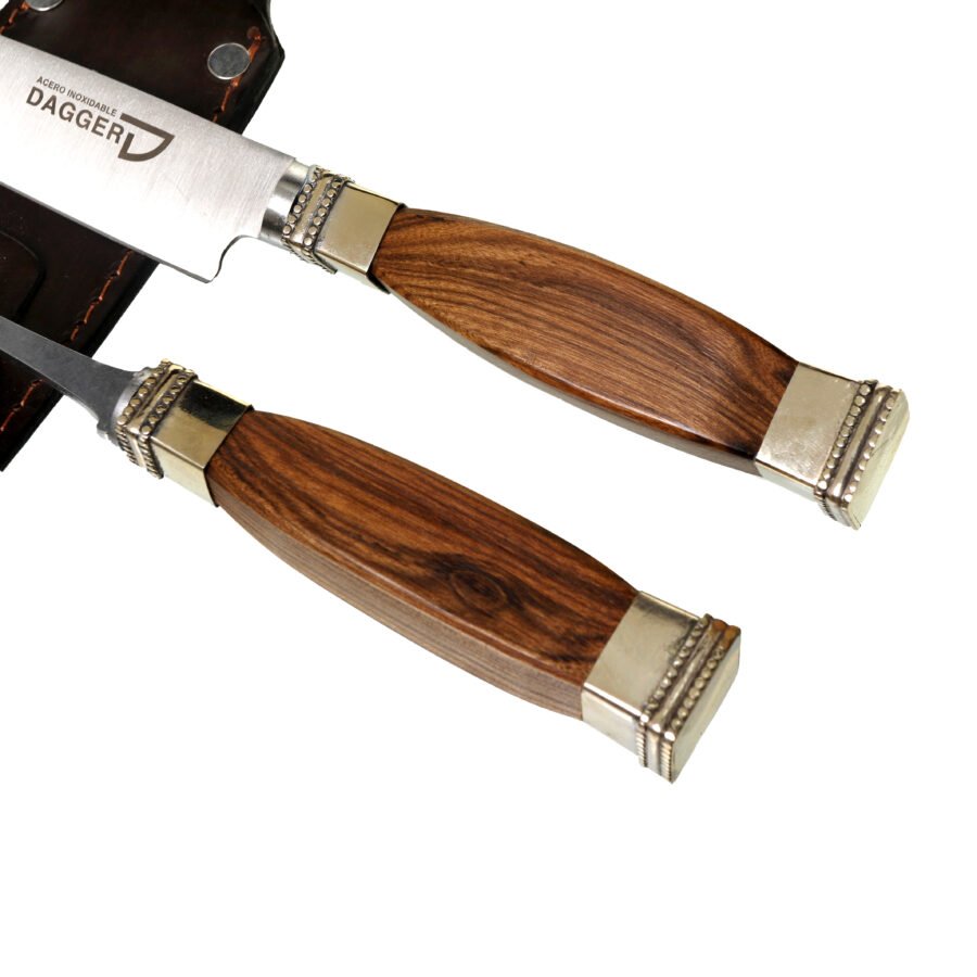 Picnic Knife And Fork Set 5.51" With Squared Wood Handles and Nickel Silver Ferrules