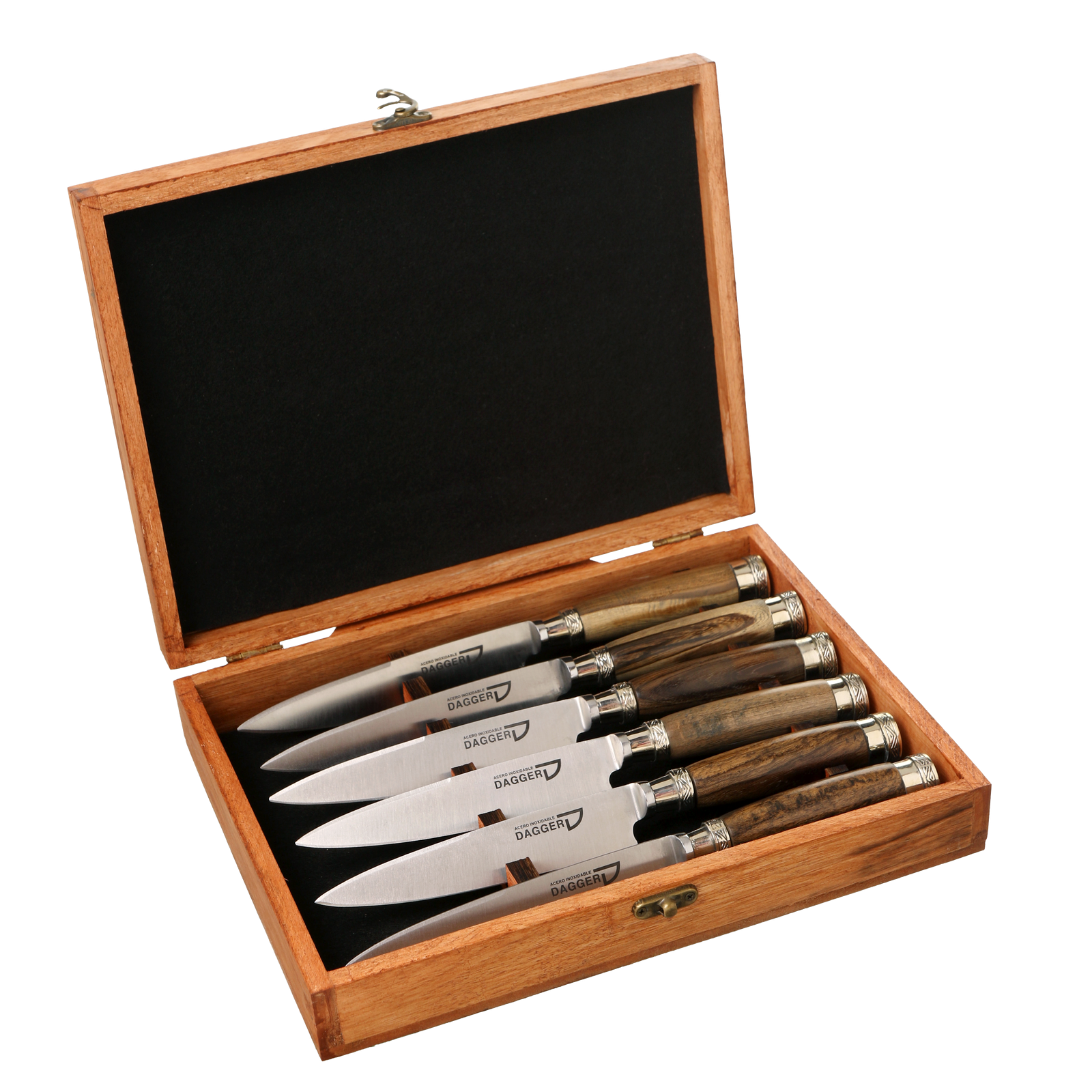 Set of Knives in Box with Wood and Nickel Silver Ferrule Handle