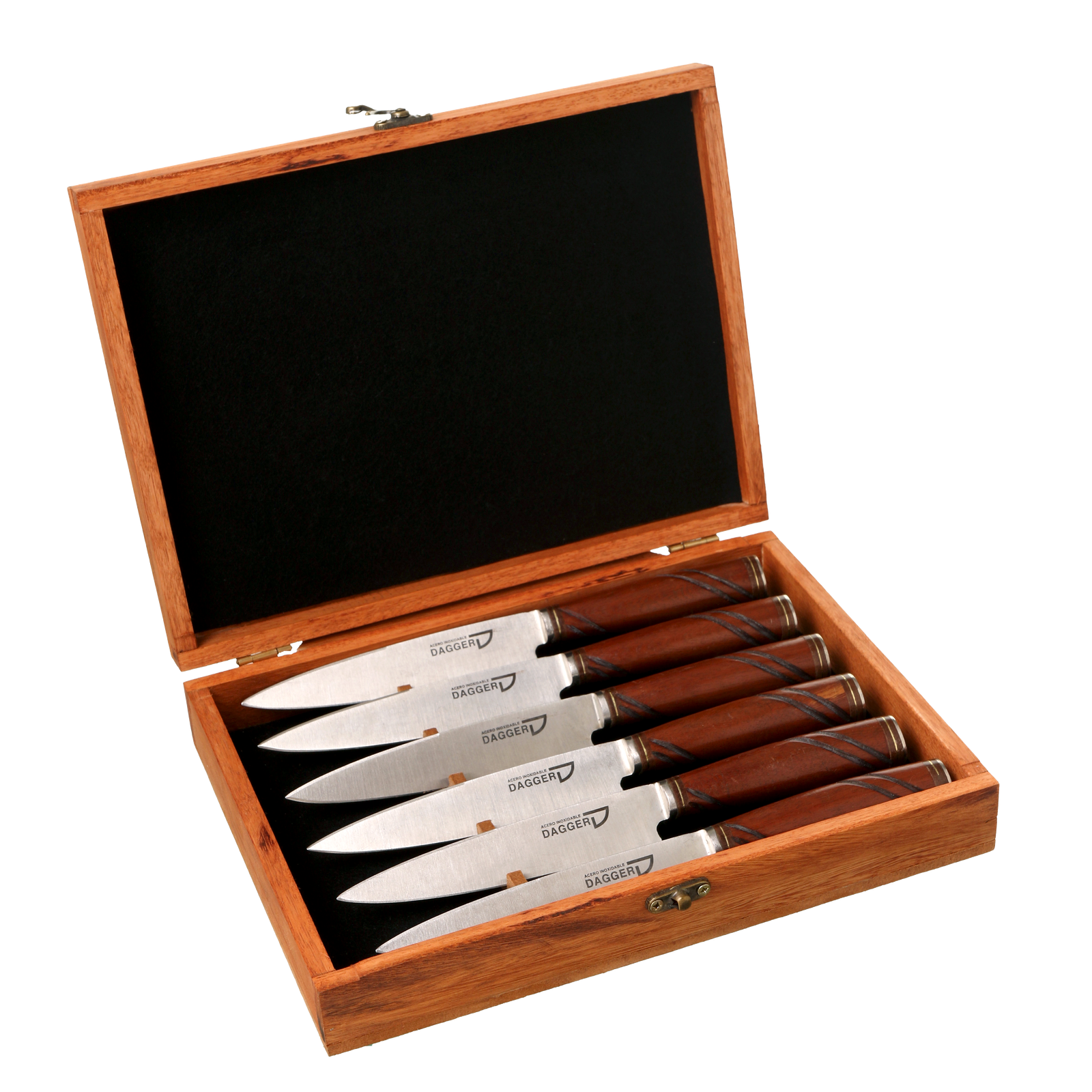 Set of Knives in Box with Galloned Wood Handle