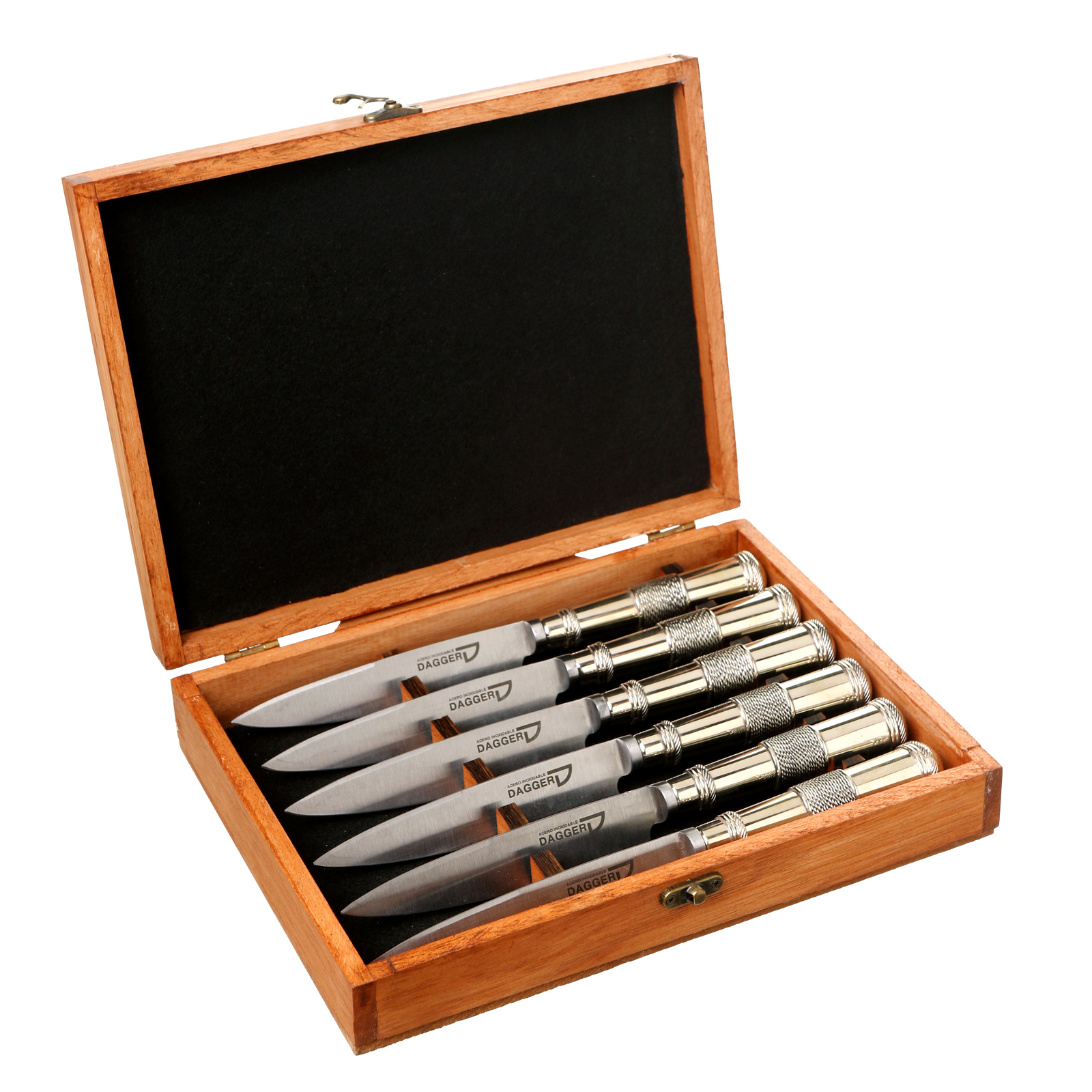 Set of Knives in Box with Nickel Silver and Wire Handle