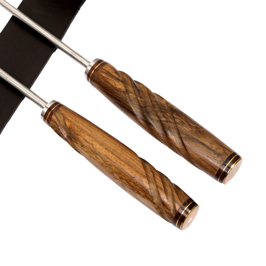 Grill Knife And Fork Set 6.29" With Galloned Wood Long Handles